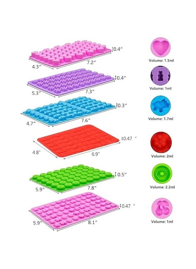 HOOKOR - Durku Bear Candy Molds, 6 Pack Gummy Molds with 5 Droppers, Non-stick Silicone Candy Molds Include Mini Dinosaur, Bear, Hearts, Mini Donut cat's claw and fruit - Image 1