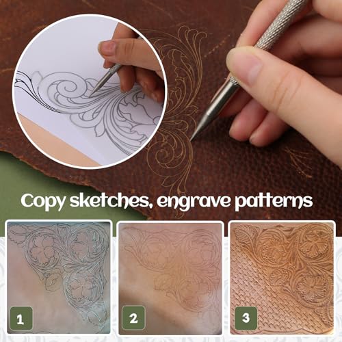 QMNNMA Leather Scriber Pen, Pointy Stainless Steel Picker Pen with Carving Pattern Description Paper for DIY Crafts, Leather Line Description - Image 4