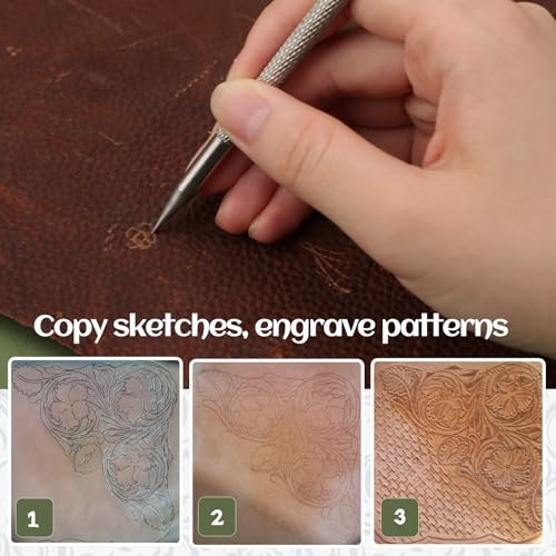 QMNNMA Leather Scriber Pen, Pointy Stainless Steel Picker Pen with Carving Pattern Description Paper for DIY Crafts, Leather Line Description - Image 5