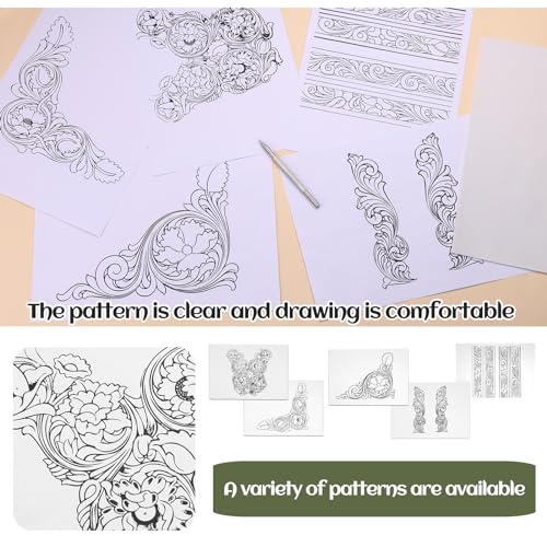 QMNNMA Leather Scriber Pen, Pointy Stainless Steel Picker Pen with Carving Pattern Description Paper for DIY Crafts, Leather Line Description - Image 3