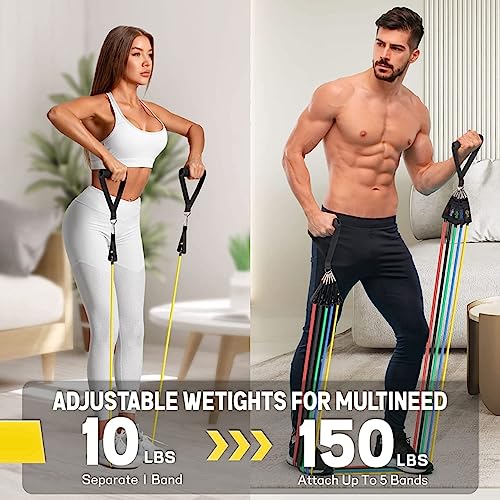 IDELLA Resistance Band Set of 11, Latex Resistance Bands for Heavy Workout, with Foam Handle, Door Anchor, Ankle Strap - Image 5