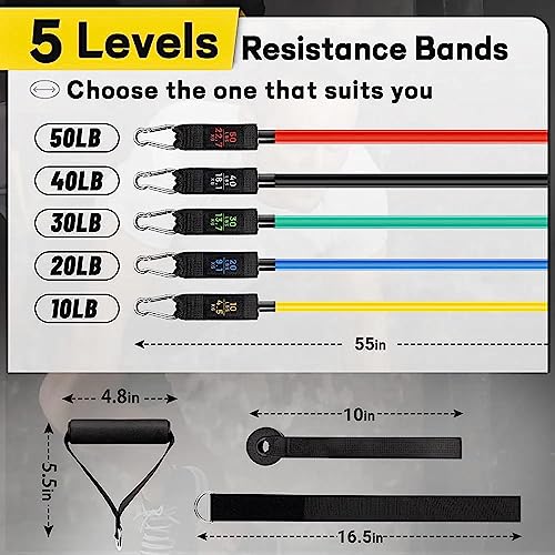 IDELLA Resistance Band Set of 11, Latex Resistance Bands for Heavy Workout, with Foam Handle, Door Anchor, Ankle Strap - Image 3