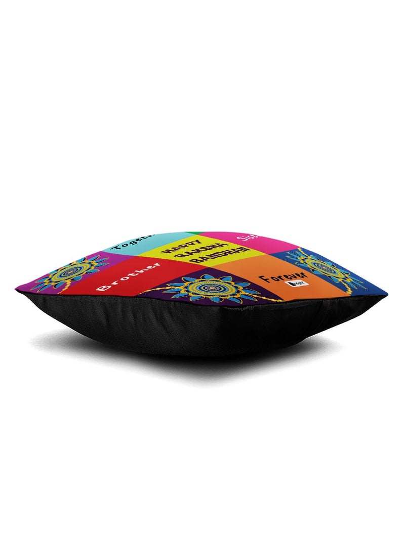 Indigifts Indigifts Printed Cushion Cover 12"x12" with Filler, 1 Rudraksha Rakhi, Roli, Greeting Card (Multi)  - Image 3