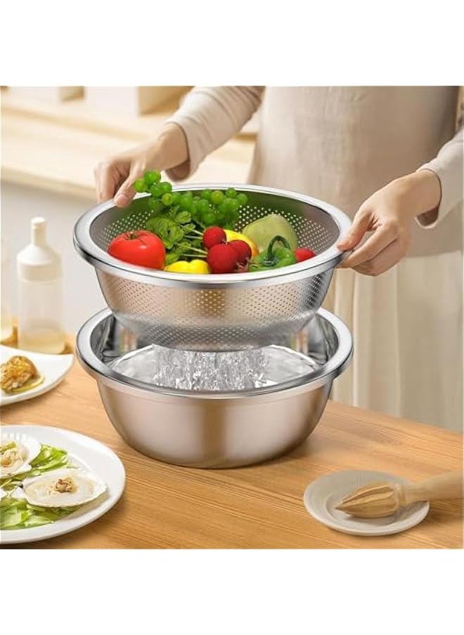 MIXDE 304-Stainless-Steel Colander with Mixing Bowls, 5-Quart Large Capacity, Metal Strainer Set Microporous Colander for Washing u0026 Draining Rice, Fruit, Vegetables, Noodle, Cooked pasta,2PC (5QT)  - Image 3