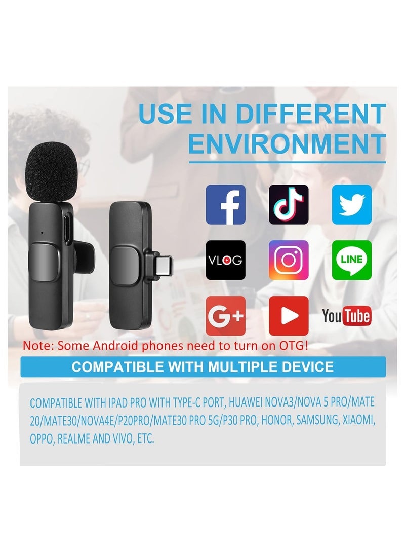 Wireless Microphone for Phone(USB-C), Dual Wireless Microphone for Video Recording, Live Stream, Vlog, YouTube, TikTok, Facebook, Zoom - Noise Reduction & Plug-Play(No Need App/Bluetooth) - Image 2