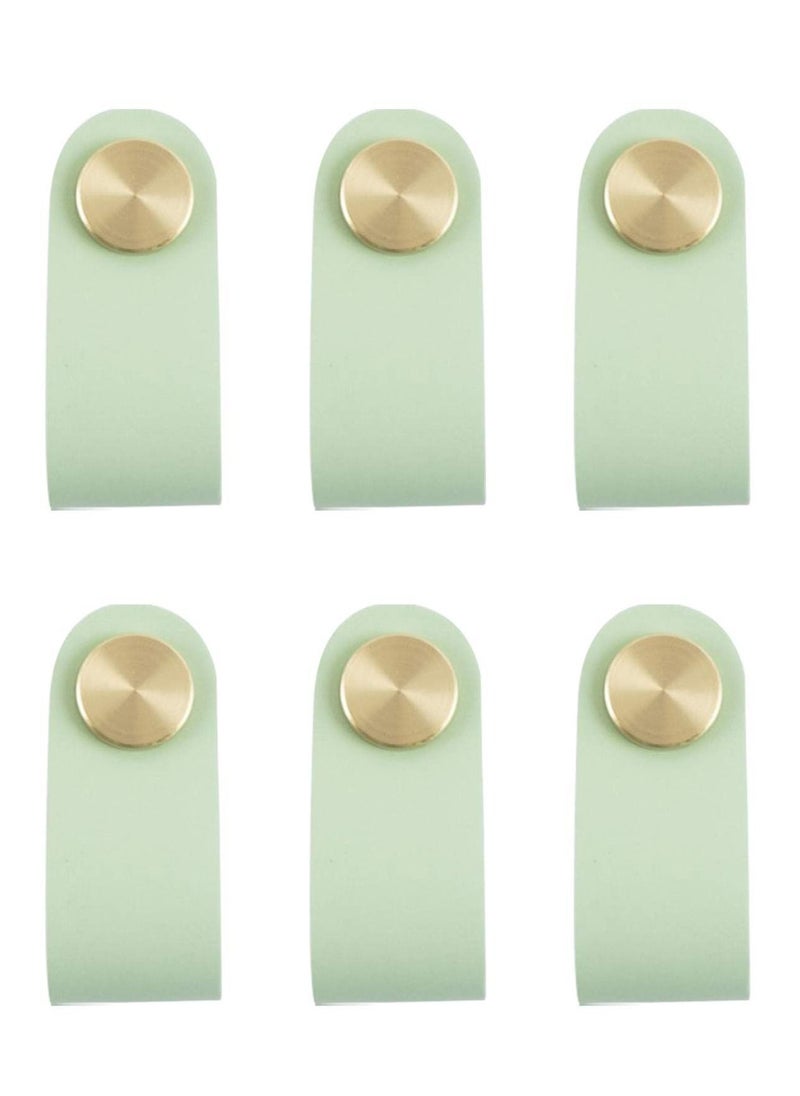Y&D 6 Pieces Cabinet Leather Handles, Drawer Modern Brass Knob with Screws for Home Office Handle Replacement, Kids Room Furniture Accessories (Light Green)  - Image 1