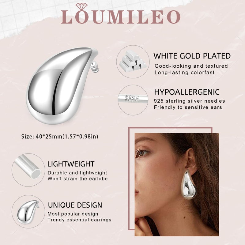 LOUMILEO أقراط لومايليو الكبيرة المصنوعة من الفضة الإسترلينية 925 على شكل قطرة ماء - Image 4