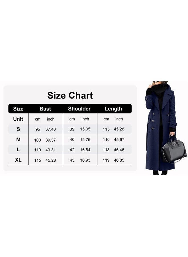 ebossy Women‘s Winter Double Breasted Wool Coat Elegant Notched Lapel Belted Maxi Long Pea Trench Coat, Army Green, M - Image 3