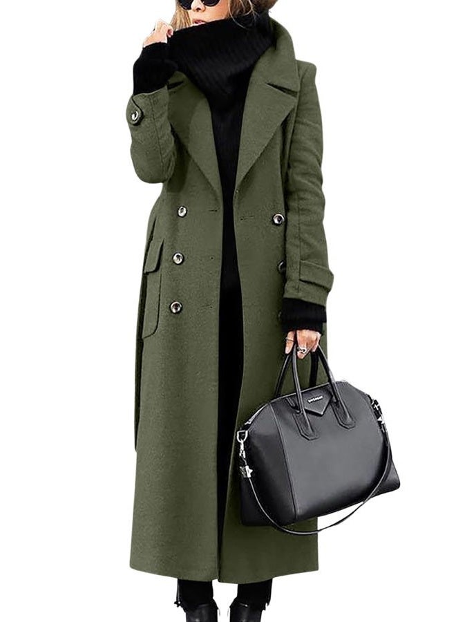 ebossy Women‘s Winter Double Breasted Wool Coat Elegant Notched Lapel Belted Maxi Long Pea Trench Coat, Army Green, M - Image 1