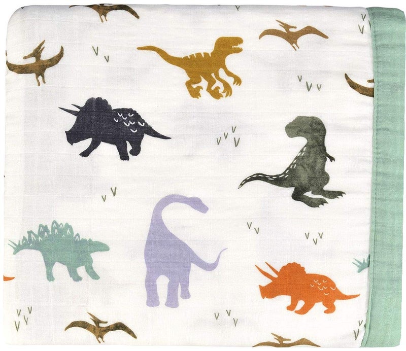 Little Jump Little Jump Dinosaur Muslin Blanket Baby Quilt  Silky Soft and Breathable Crib Blanket for Daycare  Large 47 x 47  2 Layers Toddler Summer Blankets for Boys Dinosaur 