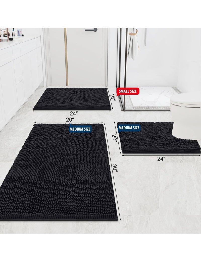 Smiry Luxury Chenille Bathroom Rugs 30x20, Extra Soft and Absorbent Shaggy Bath Mat, Machine Washable, Non-Slip Plush Carpet Runner for Tub, Shower, and Floor, Home Decor Accessories, Black - Image 3