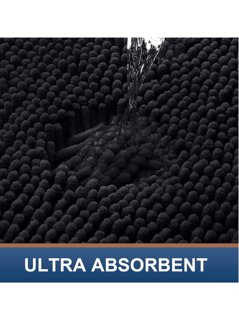 Smiry Luxury Chenille Bathroom Rugs 30x20, Extra Soft and Absorbent Shaggy Bath Mat, Machine Washable, Non-Slip Plush Carpet Runner for Tub, Shower, and Floor, Home Decor Accessories, Black - Image 2
