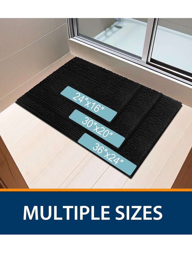 Smiry Luxury Chenille Bathroom Rugs 30x20, Extra Soft and Absorbent Shaggy Bath Mat, Machine Washable, Non-Slip Plush Carpet Runner for Tub, Shower, and Floor, Home Decor Accessories, Black - Image 4