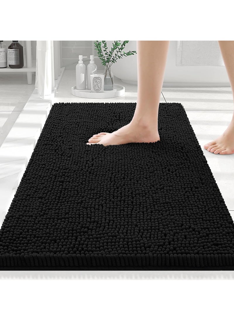 Smiry Luxury Chenille Bathroom Rugs 30x20, Extra Soft and Absorbent Shaggy Bath Mat, Machine Washable, Non-Slip Plush Carpet Runner for Tub, Shower, and Floor, Home Decor Accessories, Black - Image 1