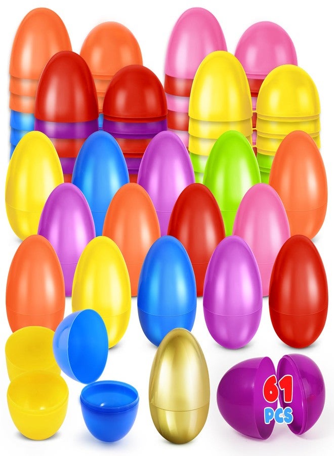 spring flower SpringFlower 61 PCS 2.3" Plastic Easter Eggs With Golden Easter Eggs, Empty Easter Eggs Fillable, Colorful Bright Plastic Eggs Bulks for Easter Hunt, Easter Basket Stuffers, Easter Party Favor - Image 1