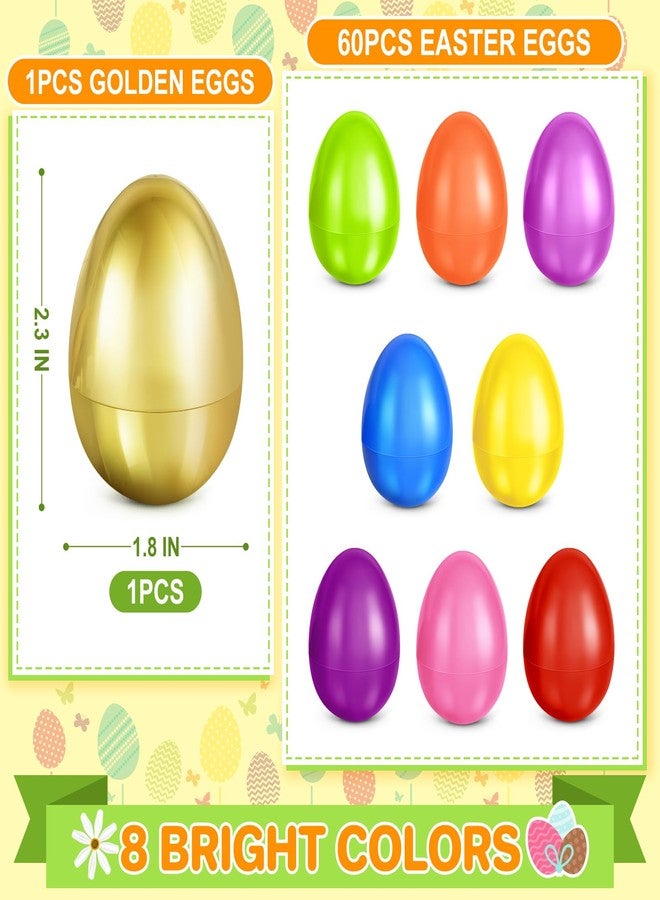 spring flower SpringFlower 61 PCS 2.3" Plastic Easter Eggs With Golden Easter Eggs, Empty Easter Eggs Fillable, Colorful Bright Plastic Eggs Bulks for Easter Hunt, Easter Basket Stuffers, Easter Party Favor - Image 2