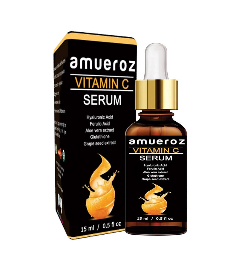 Amueroz Vitamin C Serum for face with Hyaluronic acid Ferulic acid Glutanione Aloe vera and Grape seed extract 15ml - Image 1