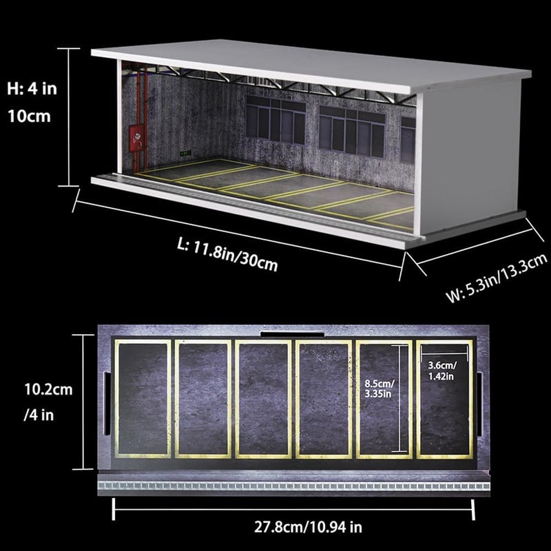 G-FANS 1/64 Scale Hot die-cast Wheels Model car scenarios Display case with LED Light and Acrylic Cover, Scenes Parking lot Diorama Storage Garage Box with 6 Parking Spaces (Factory) - Image 2
