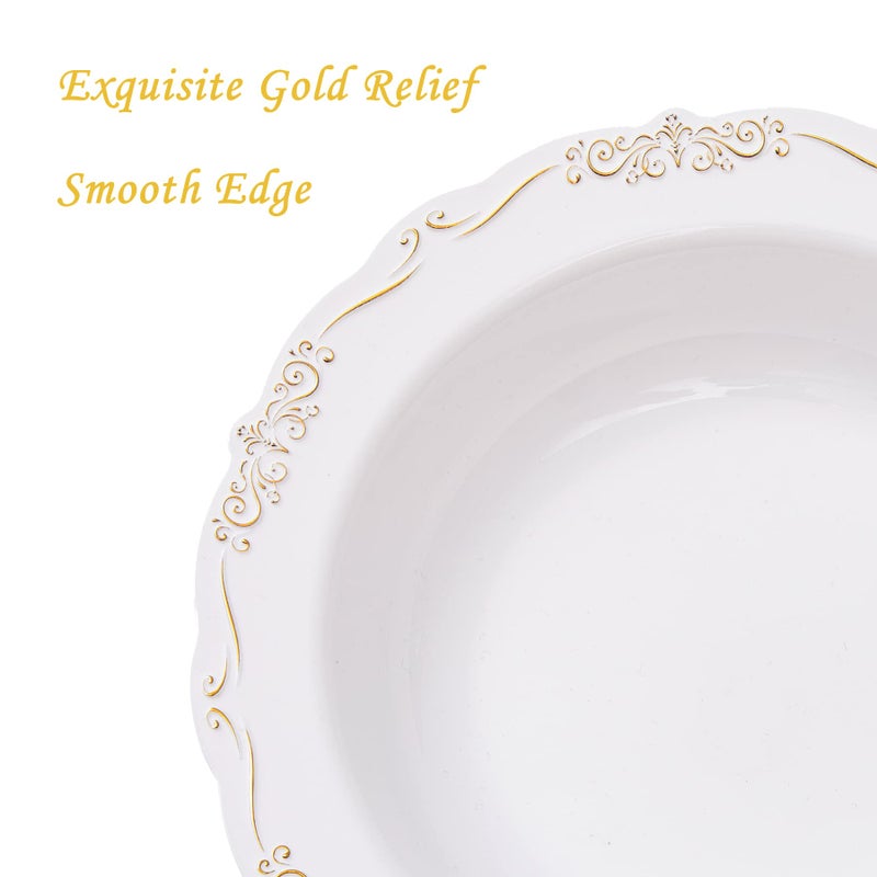 N9R 30 Pack Disposable Soup Bowls with Gold Relief  12 Oz Fancy Plastic Soup Bowls for Holidays  Parties  Weddings  Catering and Everyday Use - Image 2