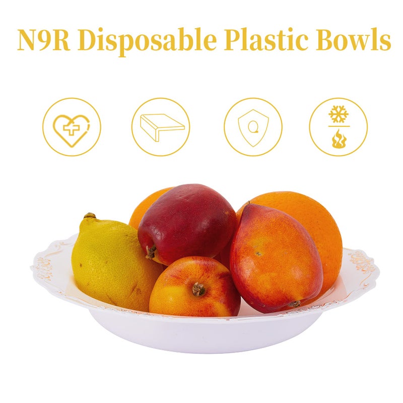 N9R 30 Pack Disposable Soup Bowls with Gold Relief  12 Oz Fancy Plastic Soup Bowls for Holidays  Parties  Weddings  Catering and Everyday Use - Image 4