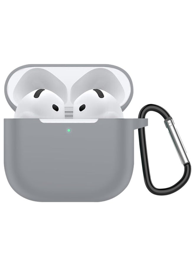 Kmaxai Silicone Protective Case With Hook For Airpods 4, Matte Finish Cover For Apple True Wireless Earbuds 4th Generation, Anti-fingerprint Solid Color Simple Design, Grey - Image 1