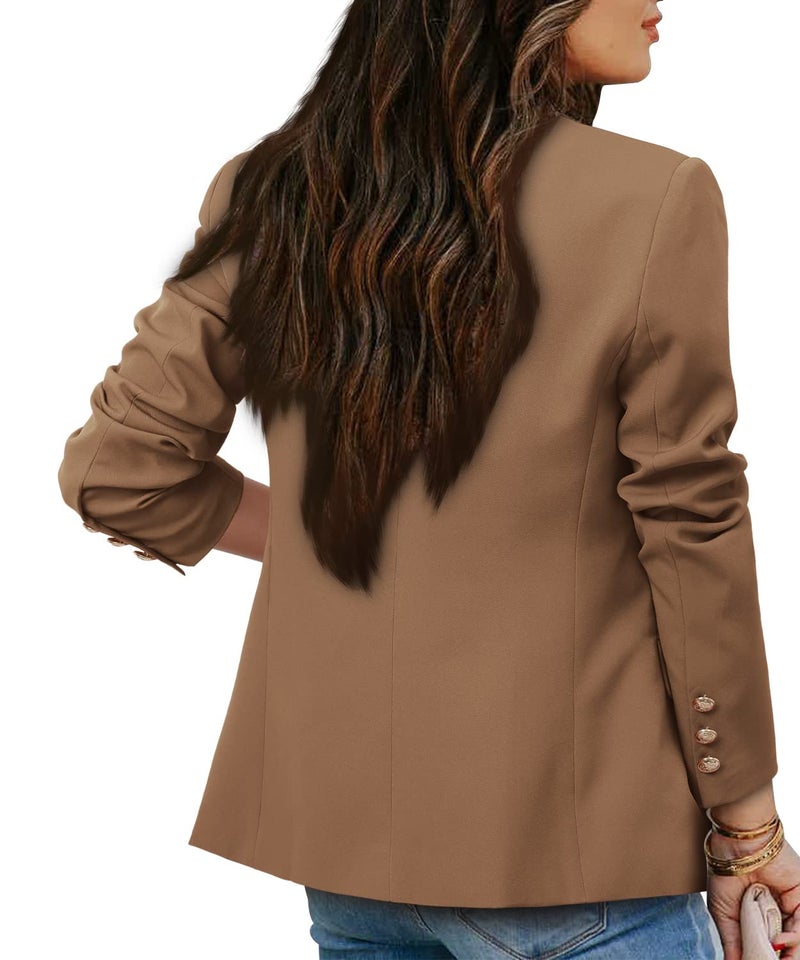 CRAZY GRID Womens Double Breasted Blazer Business Casual Suit Jacket Long Sleeve Dressy Jackets Lapel Gold Button Ladies Work Office Blazer Khaki Medium - Image 4