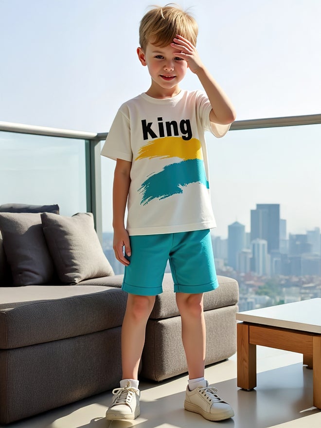 تايك تو طقم تي شيرت وشورت بطبعات جرافيك للأطفال من تيك تو (قطعتين) - Image 1