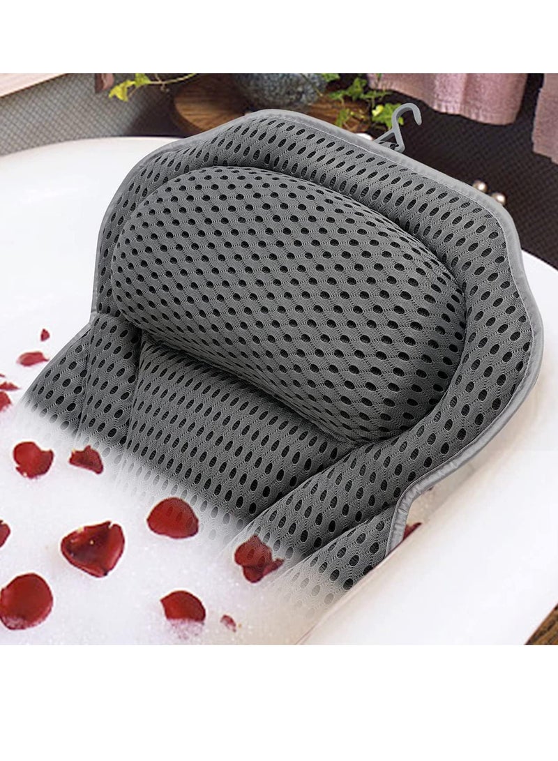Idle Hippo Bath Pillow Spa Bathtub Pillow with Non-Slip Suction Cups, Head, Neck, Back & Shoulder Rest Support, Soft & Luxury Bathtub Cushion, Bath Pillow Fit Hot Tub, Bathtub (Grey 4D Luxury Bath Pillow)  - Image 1
