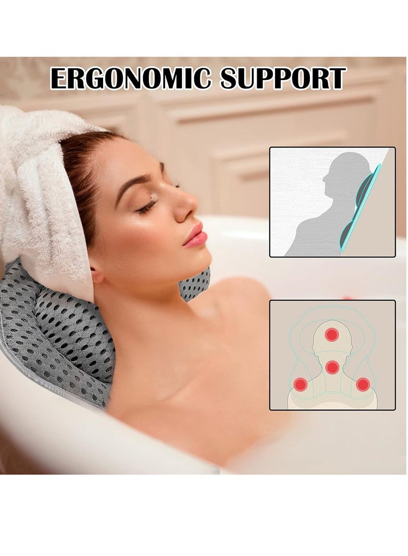 Idle Hippo Bath Pillow Spa Bathtub Pillow with Non-Slip Suction Cups, Head, Neck, Back & Shoulder Rest Support, Soft & Luxury Bathtub Cushion, Bath Pillow Fit Hot Tub, Bathtub (Grey 4D Luxury Bath Pillow)  - Image 2