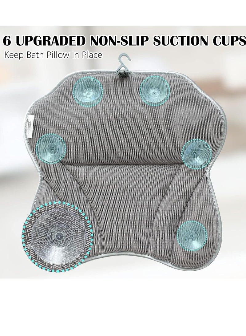 Idle Hippo Bath Pillow Spa Bathtub Pillow with Non-Slip Suction Cups, Head, Neck, Back & Shoulder Rest Support, Soft & Luxury Bathtub Cushion, Bath Pillow Fit Hot Tub, Bathtub (Grey 4D Luxury Bath Pillow)  - Image 4