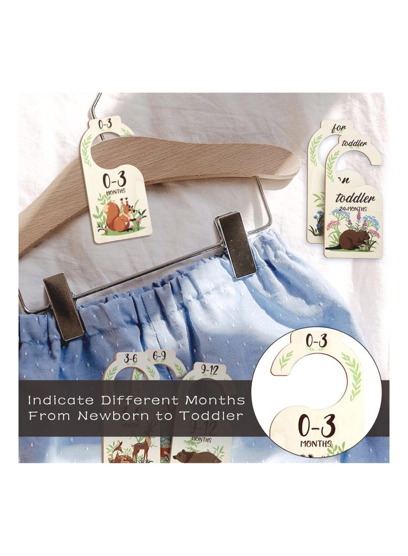 Y&D Wood Baby Clothes Wardrobe Dividers, Nursery Storage Organiser, Age Hanger Animal Design Closet Rail Dividers from Newborn to 24 Months Shower Gifts(8Pcs) - Image 3