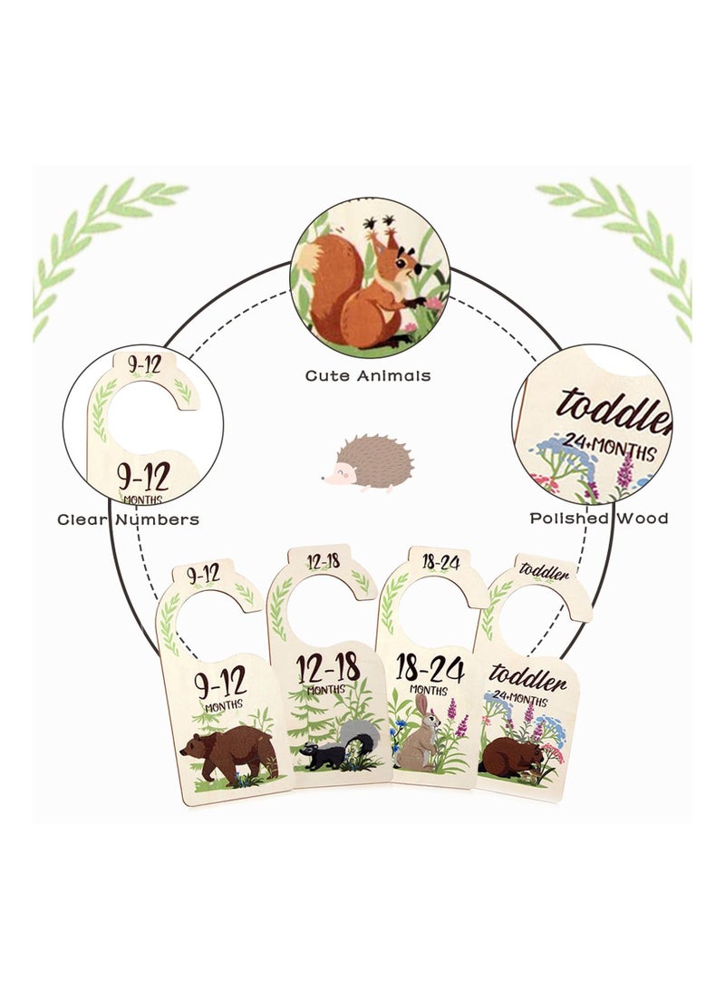 Y&D Wood Baby Clothes Wardrobe Dividers, Nursery Storage Organiser, Age Hanger Animal Design Closet Rail Dividers from Newborn to 24 Months Shower Gifts(8Pcs) - Image 2