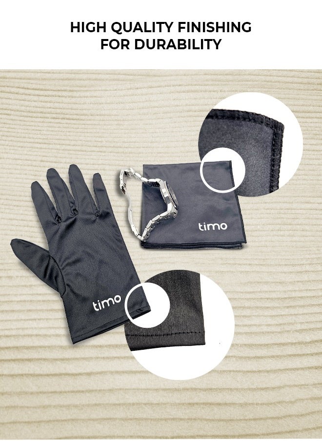 timo - Premium Microfiber Watch & Jewelry Cleaning Set - Ultra-Fine Cloth & Gloves for Luxury Watch Handling, Scratch-Free & Reusable, Ideal for Jewellery, Eyeglasses, and Optical Products - Image 1