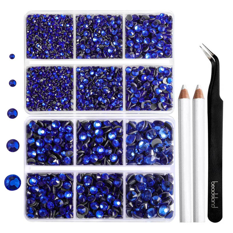 6736pcs Hotfix Rhinestones FlatbackRoyal Blue Rhinestones for Crafts Clothes Mixed 5 Sizes Hotfix Crystals with Tweezers and Wax Pencil Kit SS6SS30Sapphire