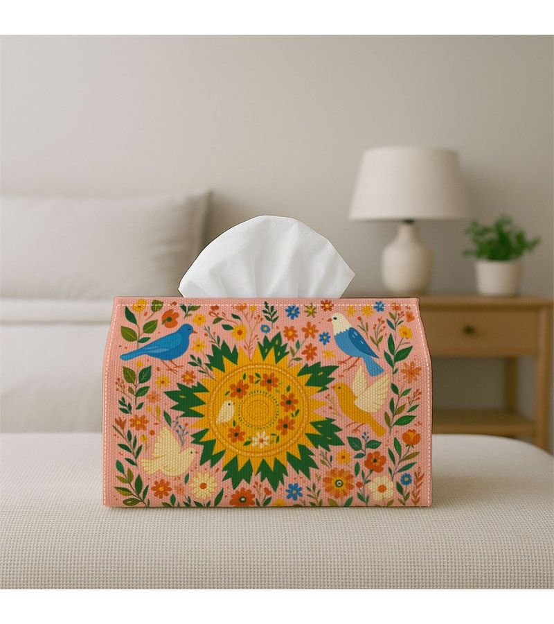 Folk Art 1pc Birds Sun Floral Fabric Tissue Box 18cm X 13cm Multi Use Storage Organizer For Kitchen Dining Table Decorative Napkin Holder Chic And Practical For Home Or Vehicle Use Ideal For Tissues And Napkins - Image 5