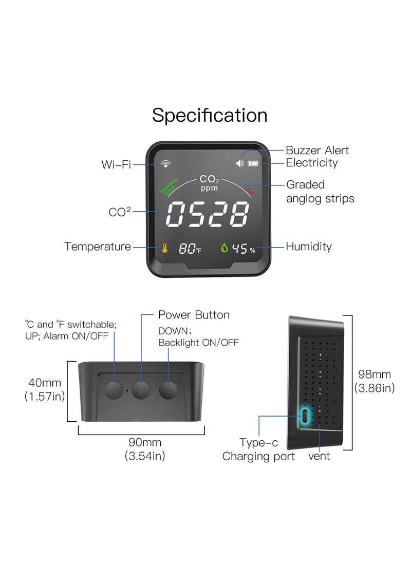 CO2 Detector, CO2 Detector Air Monitor, Smart CO2 Detector, Indoor Air Quality Monitor, Temperature Humidity Air Tester for CO2 Alarm, Smart Life Tuya APP Digital CO2 Meter (Black) - pzsku/Z3E3FA38176A48F32266BZ/45/_/1718093943/cac078e9-6e7a-40b0-9895-28d805b64ff9