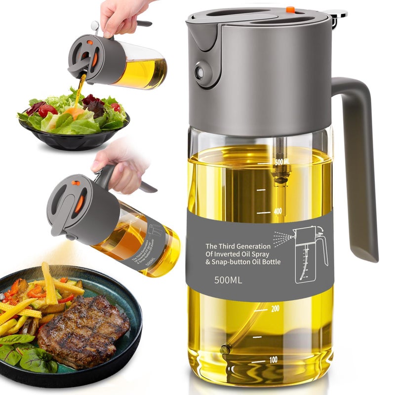 Costop 2 in 1 500ml17oz Oil Sprayer for Cooking 2026 Large Advanced Glass Olive Oil Dispenser Bottle wstickers Even Spray with Portion Control for Kitchen Air Fryer Salad BBQ Grey