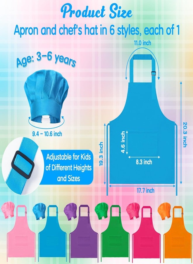 2ooya Kids Apron and Chef Hat Set - 6Pcs Colorful Adjustable Kitchen Toddler Apron for Girls Boys, Pretend Play Toy Cooking Gift for Kids Baking Painting Career Day Costume Kitchen Game Supplies - Image 2
