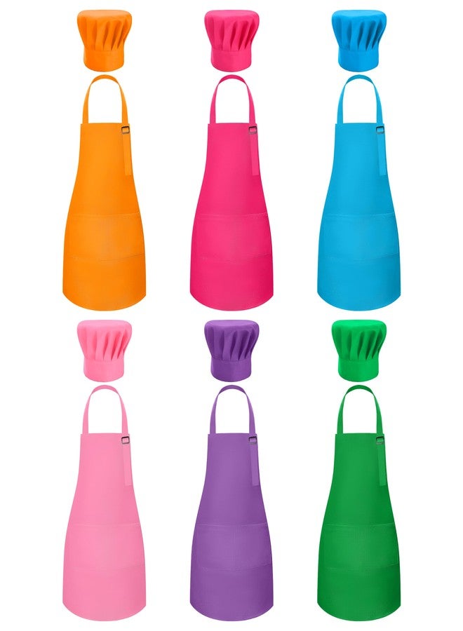 2ooya Kids Apron and Chef Hat Set - 6Pcs Colorful Adjustable Kitchen Toddler Apron for Girls Boys, Pretend Play Toy Cooking Gift for Kids Baking Painting Career Day Costume Kitchen Game Supplies - Image 1