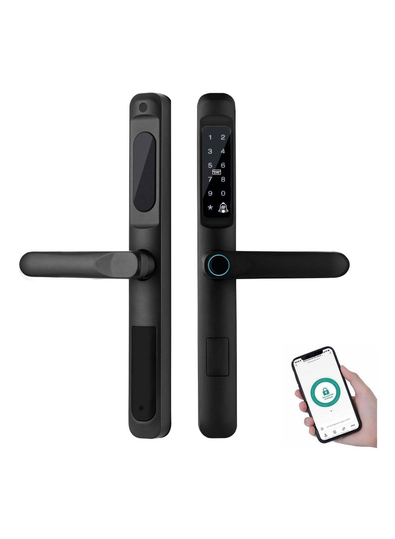 SYOSI Smart Door Lock, 6-in-1 Door Handle with Remote WiFi Weatherproof, Fingerprint Keyless Security Entry Door Lock, Electronic Deadbolt, Smartphone Access, Smart Door Handle for Home Apartment  - Image 1