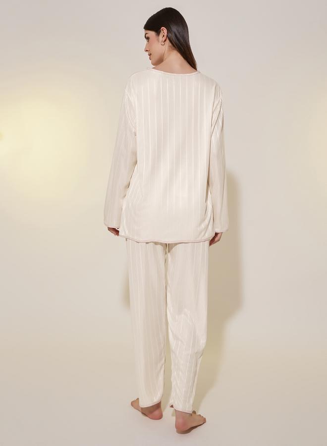 Striped Long Sleeve Shirt and Pyjama Set