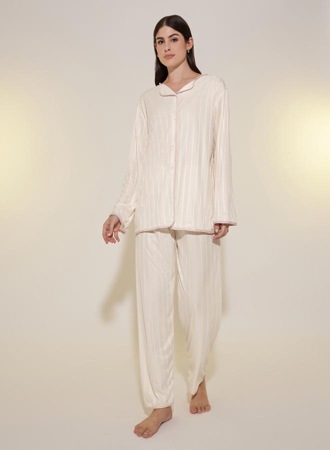 Striped Long Sleeve Shirt and Pyjama Set