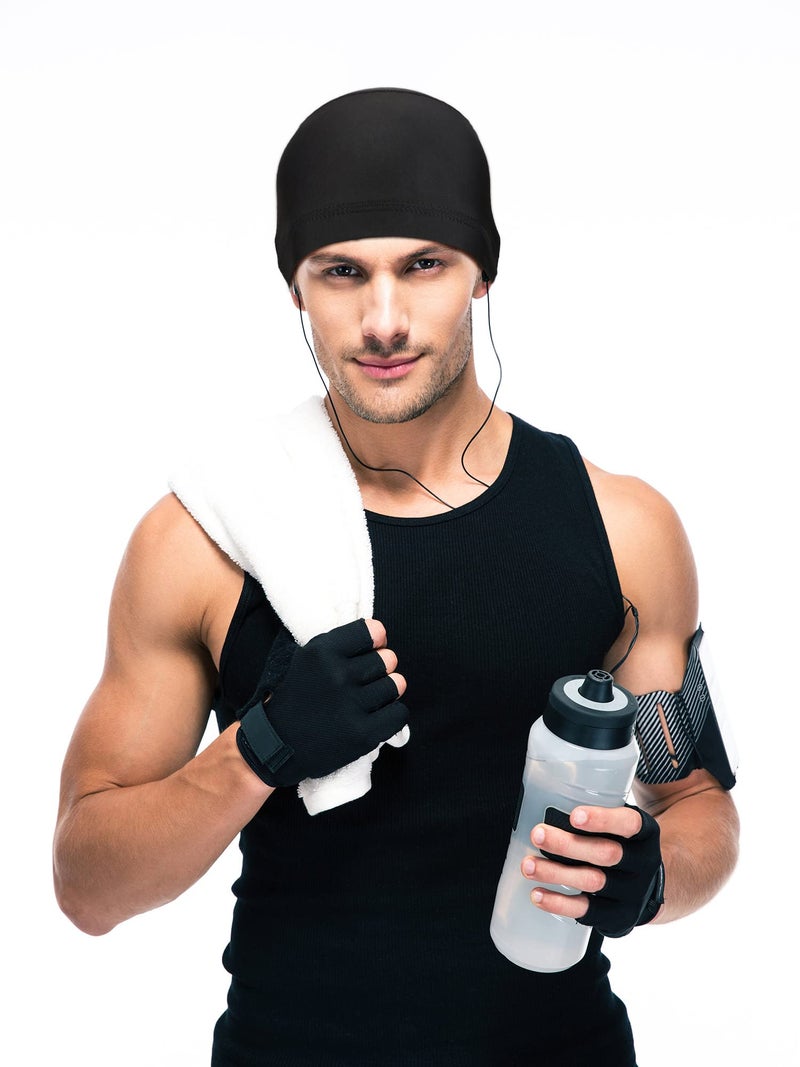 Geyoga 6 Pieces Skull Cap Sweat Wicking Cap Running Hats Helmet Liner for Men and Women Fitting Running Jogging Exercise(Black,One Size) - Image 4