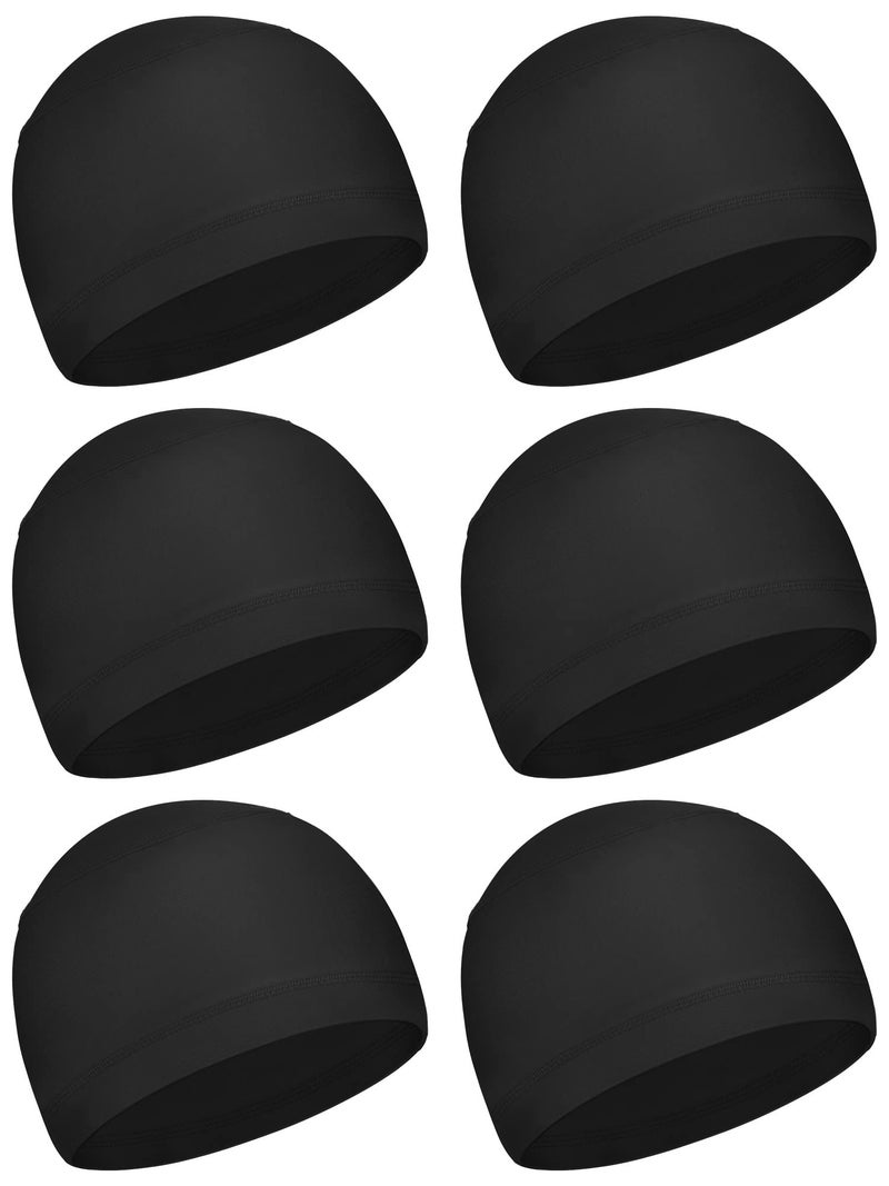Geyoga 6 Pieces Skull Cap Sweat Wicking Cap Running Hats Helmet Liner for Men and Women Fitting Running Jogging Exercise(Black,One Size) - Image 1