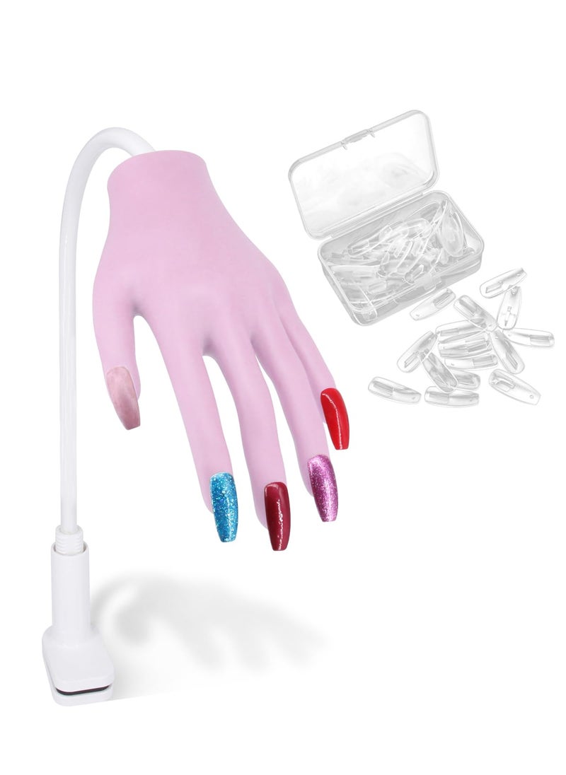 AONOLOVO - Silicone Hand for Acrylic Nails Professional Silicone Practice Hand for Nails Nails Never Fall Off Flexible Bendable Acrylic Nail Practice Hand with Clear Nail Tips Purple - Image 1