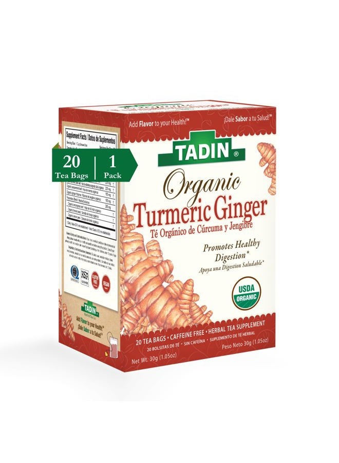 Tadin Organic Turmeric Ginger Herbal Tea. Immune System Booster. Digestive Health Supplement. Caffeine Free. 20 Teabags - Image 1