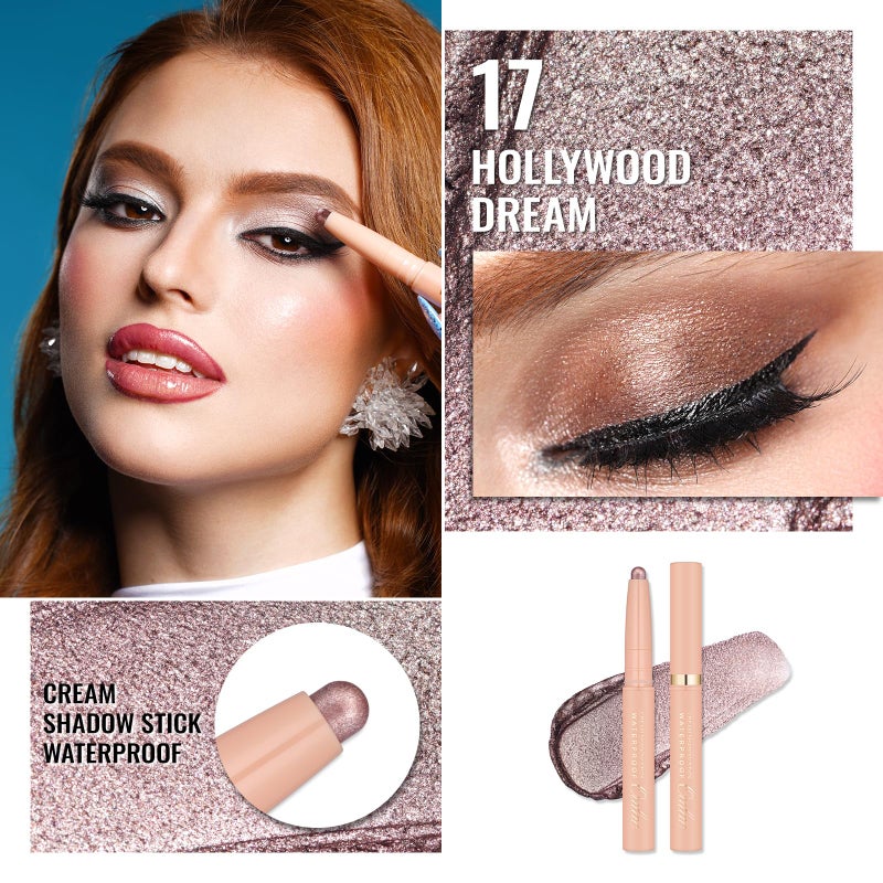 Oulac Waterproof Eye Shadow Stick Smooth and Long Lasting, Shimmering Glitter Finish, Blendable Eyes Makeup, Vegan & Cruelty-Free 1.25g, 17 Hollywood Dream - Image 2