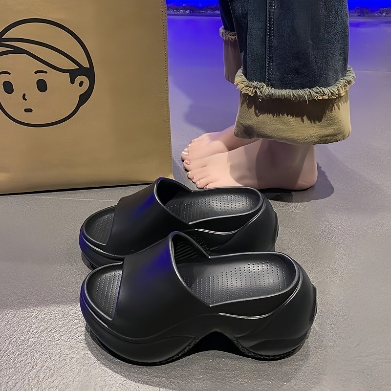 High-Heeled Thick-Soled Slippers Women'S Summer Breathable Eva Dung-Feeling Soft Non-Slip Deodorant Beach Height-Increasing Slippers - Image 3