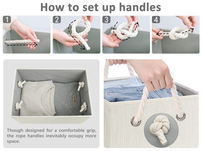 Storageworks Large Storage Baskets For Organizing  Foldable Storage Baskets For Shelves  Fabric Storage Bins With Handles  Decorative Shelf Baskets  Beige  White & Ivory  3-Pack - Image 3