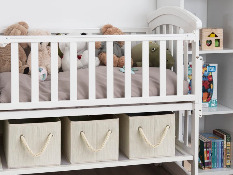 Storageworks Large Storage Baskets For Organizing  Foldable Storage Baskets For Shelves  Fabric Storage Bins With Handles  Decorative Shelf Baskets  Beige  White & Ivory  3-Pack - Image 5